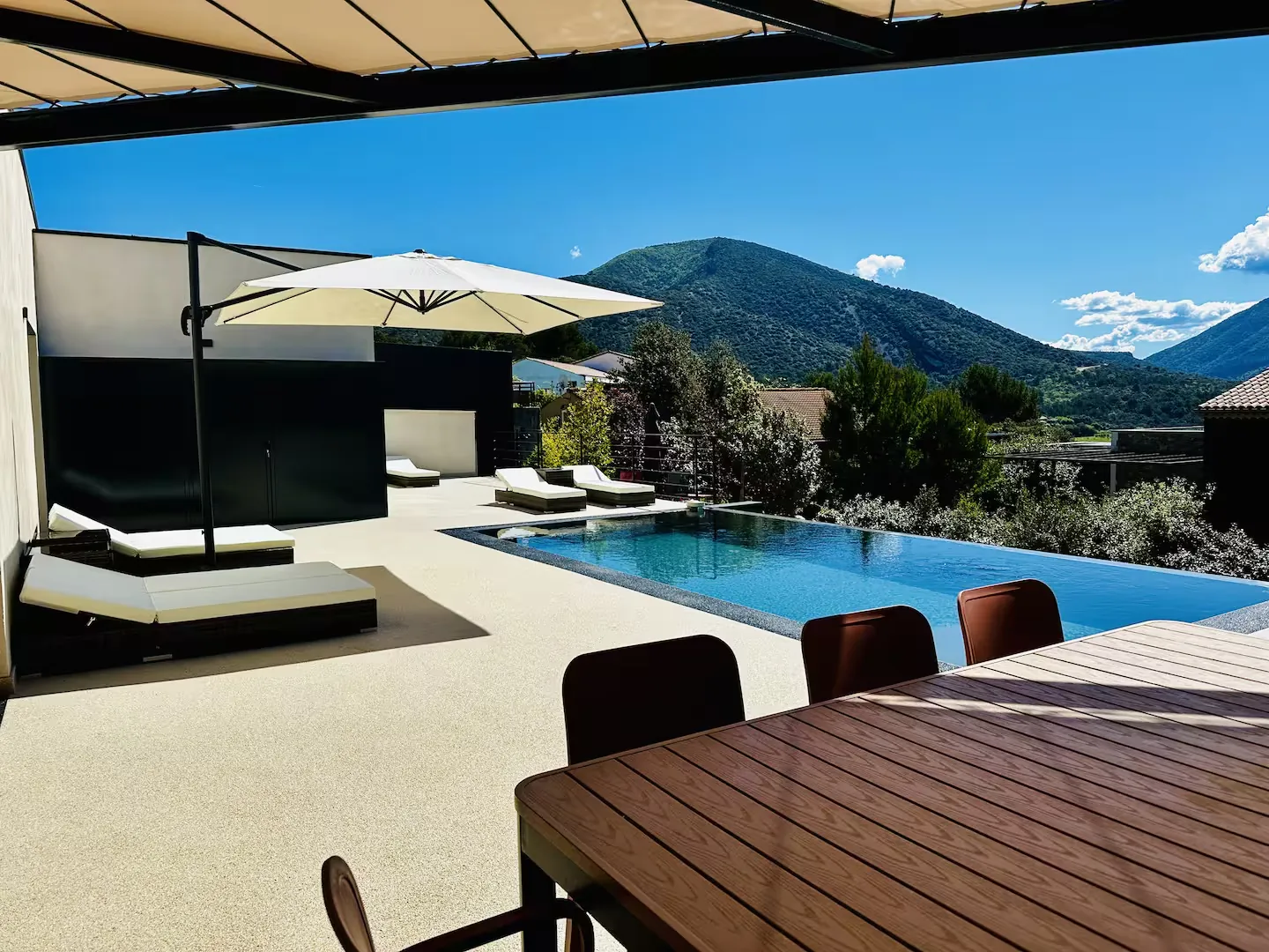 Piscine et terrasse ombragée face au Ventoux